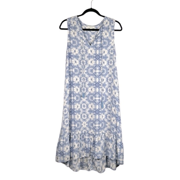 Beach Lunch Lounge Blue & White Tie Dye V-Neck Summer Vacation Dress Size Small - Picture 1 of 7